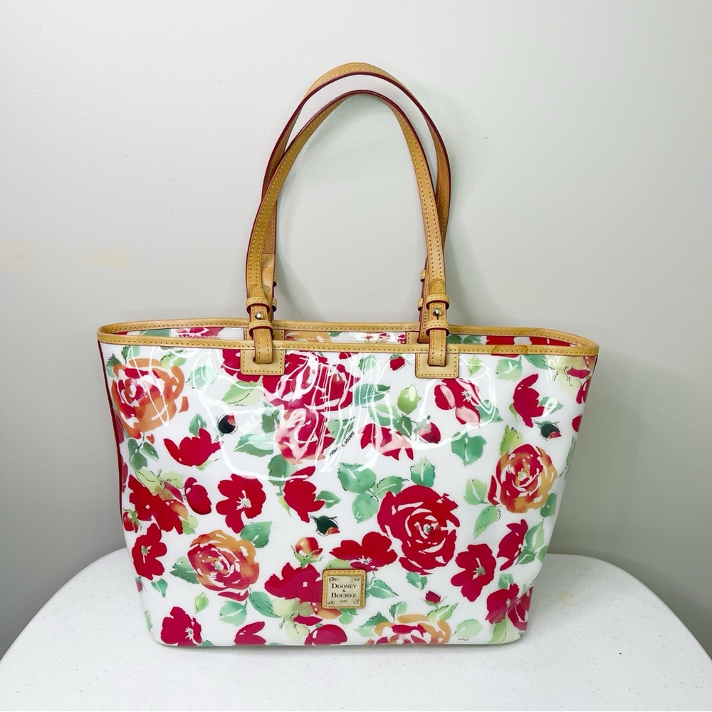 Dooney & Bourke Rose Print Tote - Red and Green
